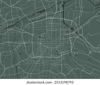 Vector city map of Xian in People's Republic of China with white roads isolated on a green background.