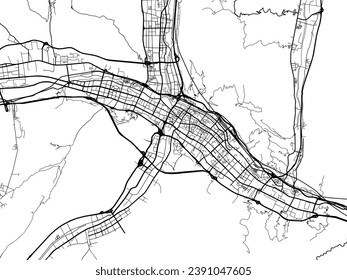 Mapa de la ciudad vectorial de Xining en la República Popular China (PRC) con carreteras negras aisladas en un fondo blanco.