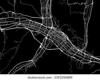 Vector city map of Xining in People's Republic of China (PRC) with white roads isolated on a black background.