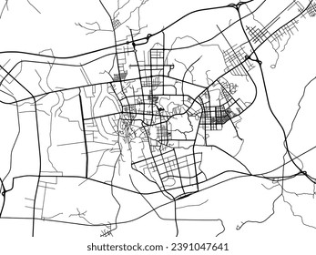Vector city map of Yangjiang in the People's Republic of China (PRC) with black roads isolated on a white background.