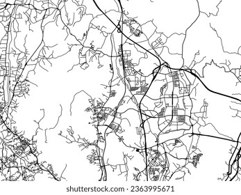 Vector city map of Yangju in the South Korea with black roads isolated on a white background.