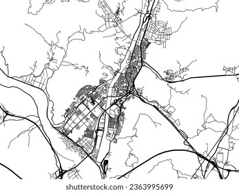 Vector city map of Yangsan in the South Korea with black roads isolated on a white background.