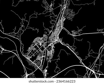Vector city map of Yangsan in the South Korea with white roads isolated on a black background.