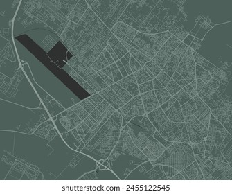 Vector city map of Yazd in Iran with white roads isolated on a green background.