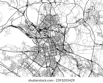 Vector city map of Yekaterinburg in the Russian Federation with black roads isolated on a white background.