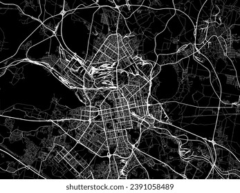 Vector city map of Yekaterinburg in the Russian Federation with white roads isolated on a black background.