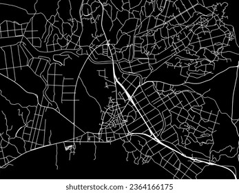 Vector city map of Yeongam in the South Korea with white roads isolated on a black background.
