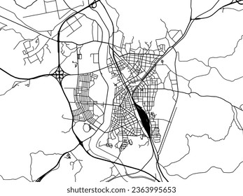 Vector city map of Yeongju in the South Korea with black roads isolated on a white background.
