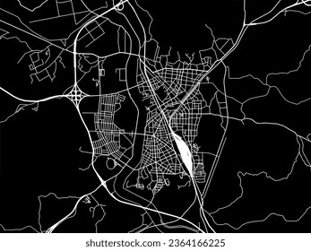 Vector city map of Yeongju in the South Korea with white roads isolated on a black background.