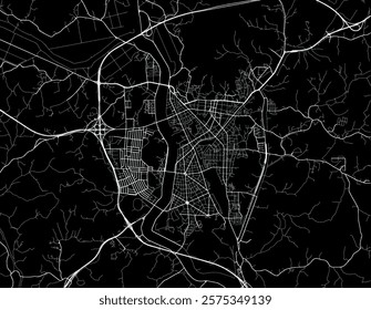 Vector city map of Yeongju in the South Korea with white roads isolated on a black background.