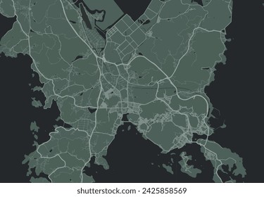 Vector city map of Yeosu in the South Korea with white roads isolated on a green background.