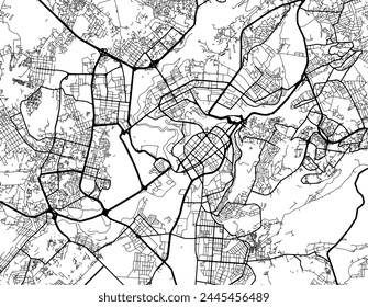 Mapa de Vector de la ciudad de Ereván en Armenia con carreteras negras aisladas sobre un fondo blanco.