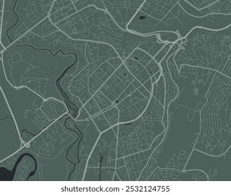 Vector city map of Yerevan city center in Armenia with white roads isolated on a green background.