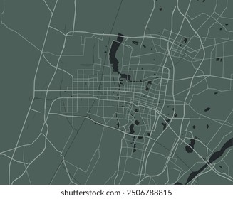 Vector city map of Yinchuan in the People's Republic of China with white roads isolated on a green background.