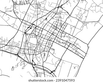 Mapa vectorial de Yixing en la República Popular China (RPC) con carreteras negras aisladas en un fondo blanco.