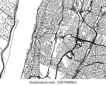 Mapa de la ciudad vectorial de Yonkers Nueva York en los Estados Unidos de América con carreteras negras aisladas en un fondo blanco.