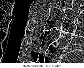 Stadtplan von Yonkers New York in den Vereinigten Staaten von Amerika mit weißen Straßen einzeln auf schwarzem Hintergrund.