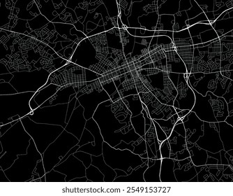 Mapa Vector de la ciudad de York Pensilvania en los Estados Unidos de América con carreteras blancas aisladas sobre un fondo negro.