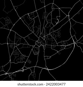 Vector city map of York in the United Kingdom with white roads isolated on a black background.