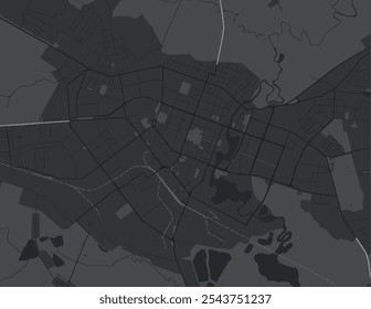 Mapa vetorial de Yoshkar-Ola na Federação Russa com estradas brancas isoladas sobre um fundo cinza.