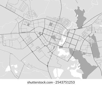 Mapa vetorial de Yoshkar-Ola na Federação Russa com estradas pretas isoladas sobre um fundo cinza.