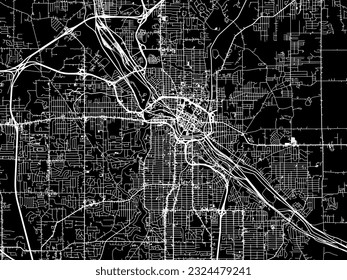 Mapa de la ciudad vectorial de Youngstown Ohia en los Estados Unidos de América con caminos blancos aislados en un fondo negro.