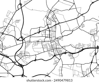 Vector city map of Zabrze in Poland with black roads isolated on a white background.