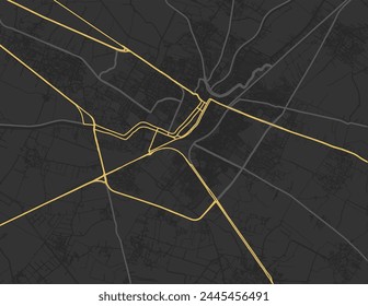 Vector city map of Zagazig in Egypt with yellow roads isolated on a brown background.