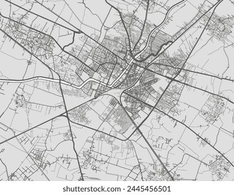Vector city map of Zagazig in Egypt with black roads isolated on a grey background.