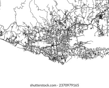 Vector city map of Zamboanga in the Philippines with black roads isolated on a white background.