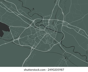 Mapa de la ciudad de Vector de Zaragoza en España con carreteras blancas aisladas sobre un fondo verde.