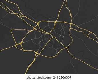 Vector city map of Zaragoza in Spain with yellow roads isolated on a brown background.