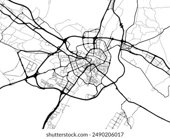 Vector city map of Zaragoza in Spain with black roads isolated on a white background.