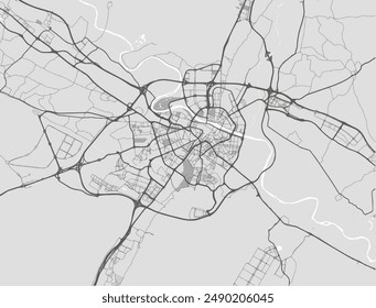 Vector city map of Zaragoza in Spain with black roads isolated on a grey background.