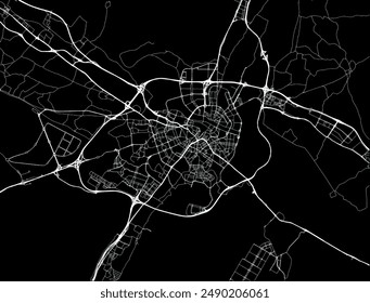 Vector city map of Zaragoza in Spain with white roads isolated on a black background.