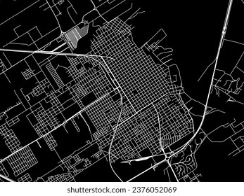 Stadtplan von Zarate in Argentinien mit weißen Straßen einzeln auf schwarzem Hintergrund.