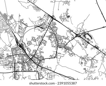 Mapa vectorial de Zelenograd en la Federación Rusa con carreteras negras aisladas en un fondo blanco.