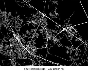 Mapa vectorial de Zelenograd en la Federación Rusa con caminos blancos aislados en un fondo negro.