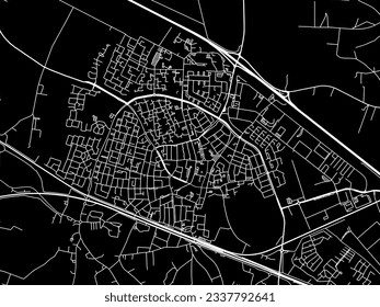 Vector city map of Zevenaar in the Netherlands with white roads isolated on a black background.