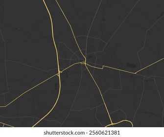 Vector city map of Zgierz in Poland with yellow roads isolated on a brown background.