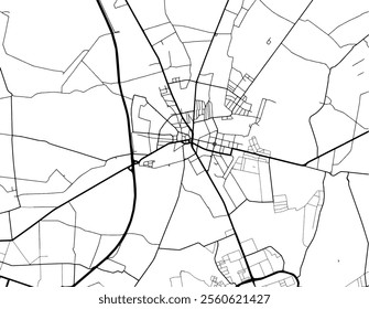 Vector city map of Zgierz in Poland with black roads isolated on a white background