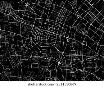 Vector city map of Zhangjiagang in the People's Republic of China with white roads isolated on a black background.