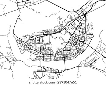 Vector city map of Zhaoqing in the People's Republic of China (PRC) with black roads isolated on a white background.