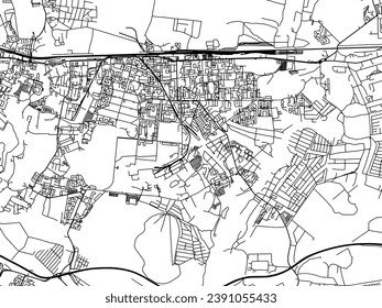 Vector city map of Zheleznodorozhnyy in the Russian Federation with black roads isolated on a white background.