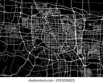 Vector city map of Zhengzhou in People's Republic of China (PRC) with white roads isolated on a black background.