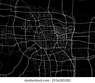 Vector city map of Zhengzhou in the People's Republic of China with white roads isolated on a black background.