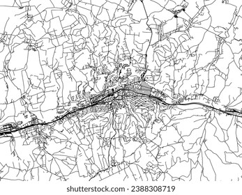 Stadtplan von Zlin in der Tschechischen Republik mit schwarzen Straßen einzeln auf weißem Hintergrund.
