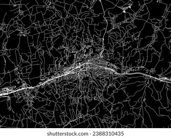 Vector city map of Zlin in the Czech Republic with white roads isolated on a black background.