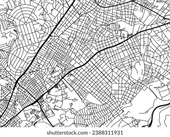 Mapa vectorial de Zografos en Grecia con carreteras negras aisladas en un fondo blanco.