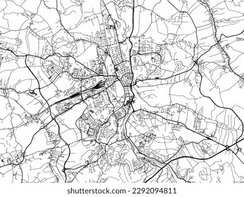 Mapa vectorial de Zwickau en Alemania con carreteras negras aisladas en un fondo blanco.
